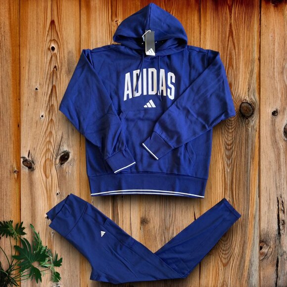 NWT 2 pc adidas outfit size XL womens hoodie sweatshirt and leggings set blue - Picture 2 of 4